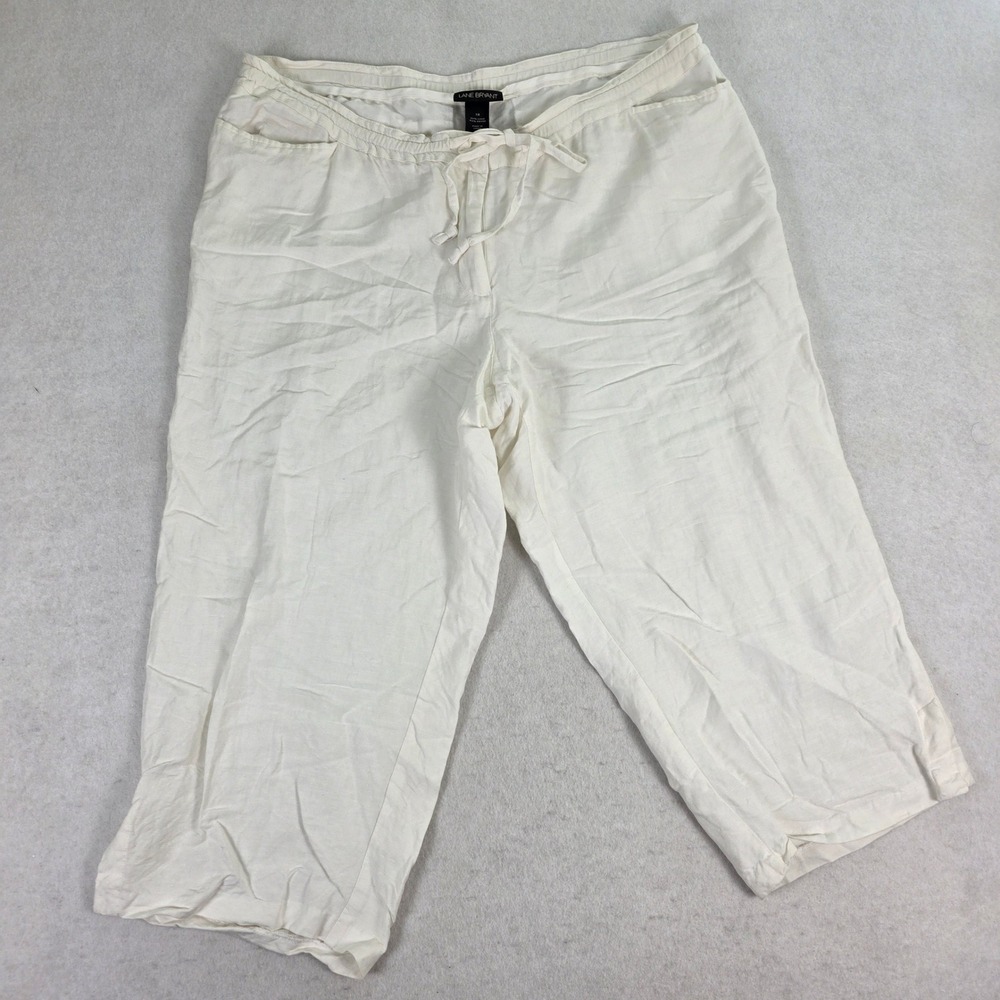 Lane Bryant Women 18 Crop Pants Ivory Excellent Linen Blend Drawstring Casual - Picture 2 of 10